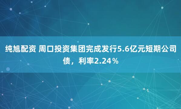 纯旭配资 周口投资集团完成发行5.6亿元短期公司债，利率2.24％