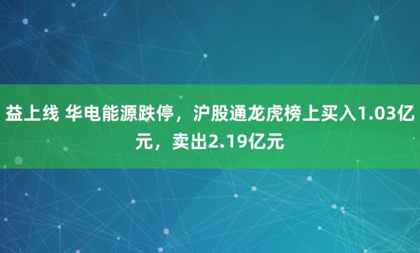 益上线 华电能源跌停，沪股通龙虎榜上买入1.03亿元，卖出2.19亿元